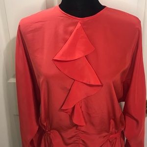 Vintage Campus Casuals Blouse Red Ruffle Button Down Back Large [aa]